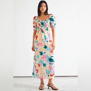 Anthropologie | & Other Stories Cream Midi Dress with Multicolor Floral Print